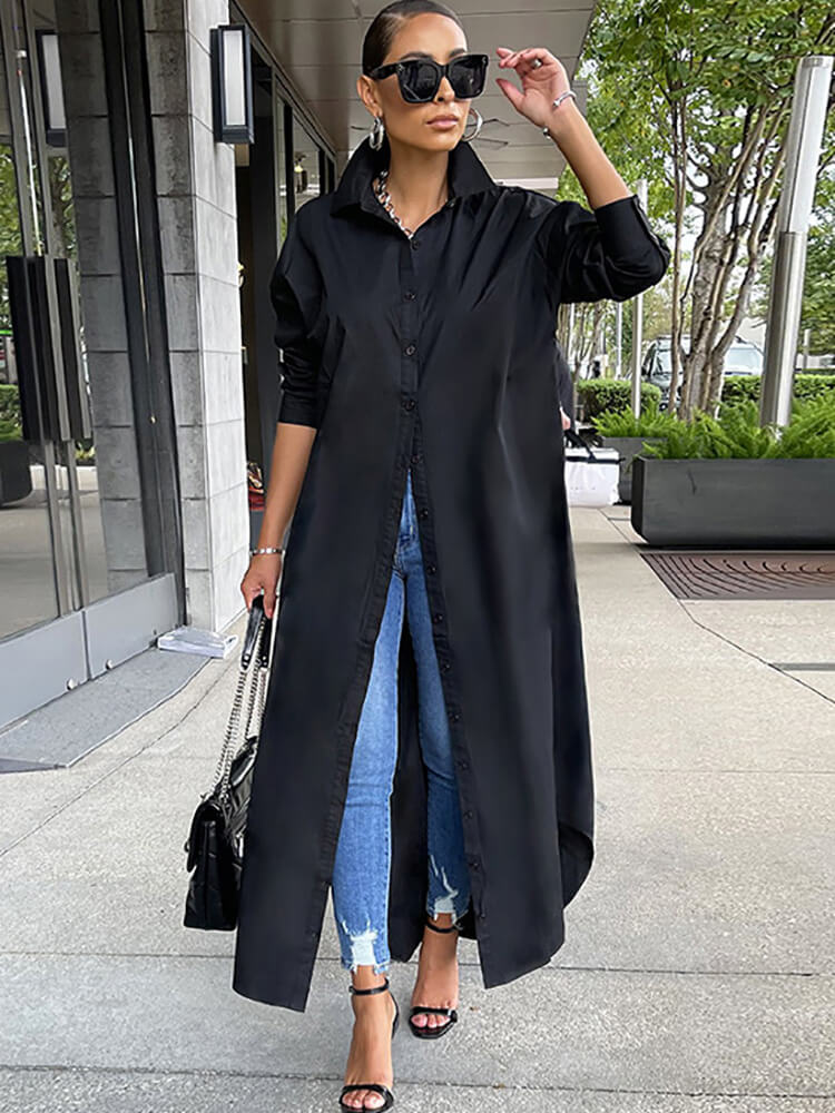 Langärmliges Hemdkleid mit Knopfleiste