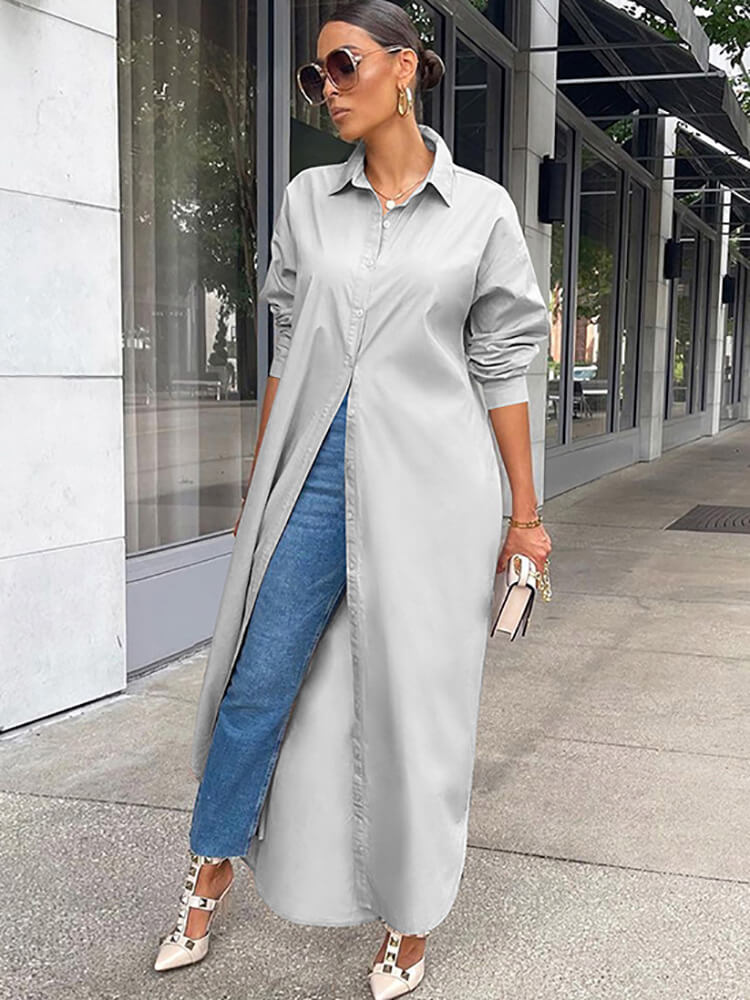 Langärmliges Hemdkleid mit Knopfleiste