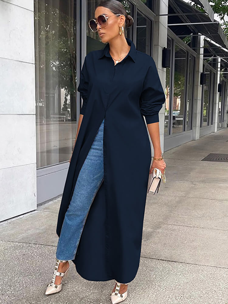 Langärmliges Hemdkleid mit Knopfleiste