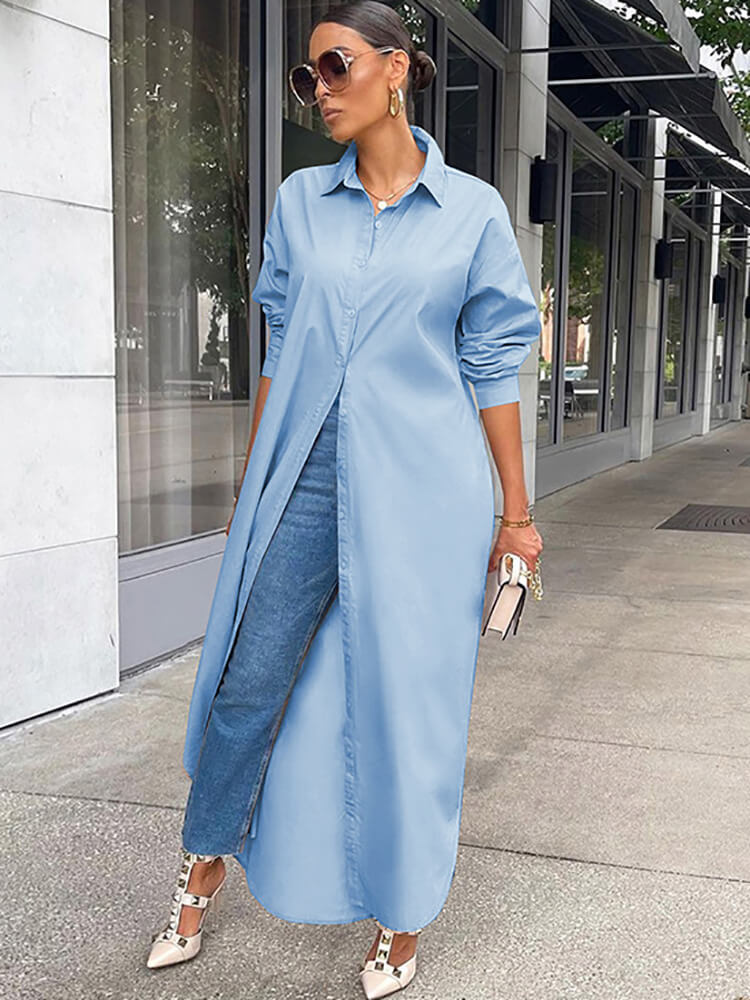 Langärmliges Hemdkleid mit Knopfleiste