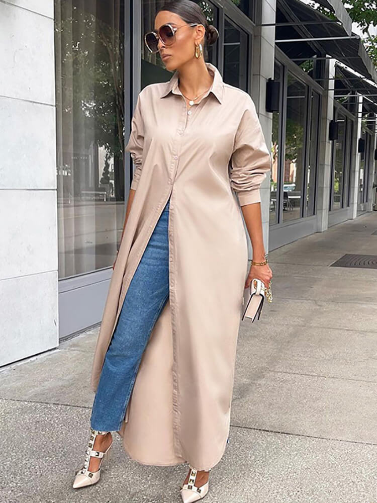 Langärmliges Hemdkleid mit Knopfleiste