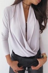 Blusa de oficina de manga larga con cuello en V