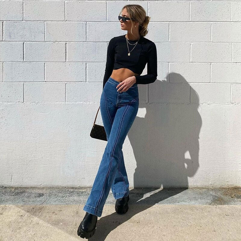 Vintage 90er Jeans mit Nahtbesatz und mittlerer Taille - Blau