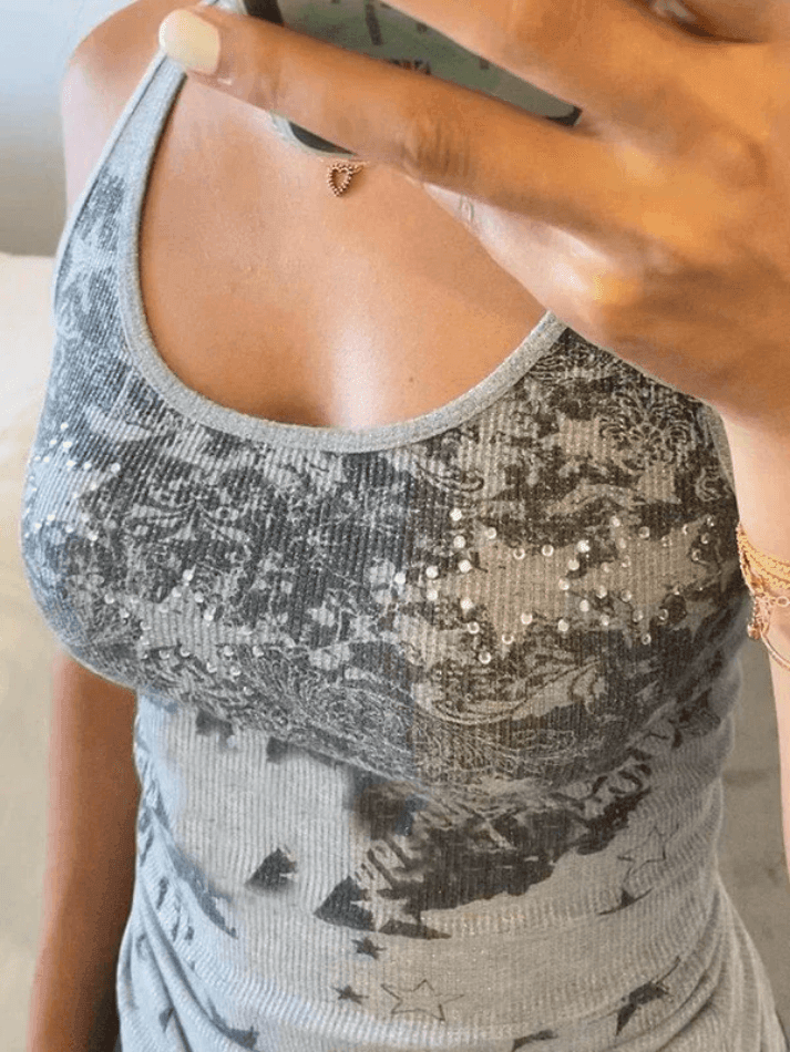 Tanktop mit Vintage-Blumen- und Stern-Print