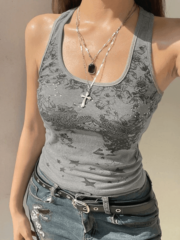 Tanktop mit Vintage-Blumen- und Stern-Print