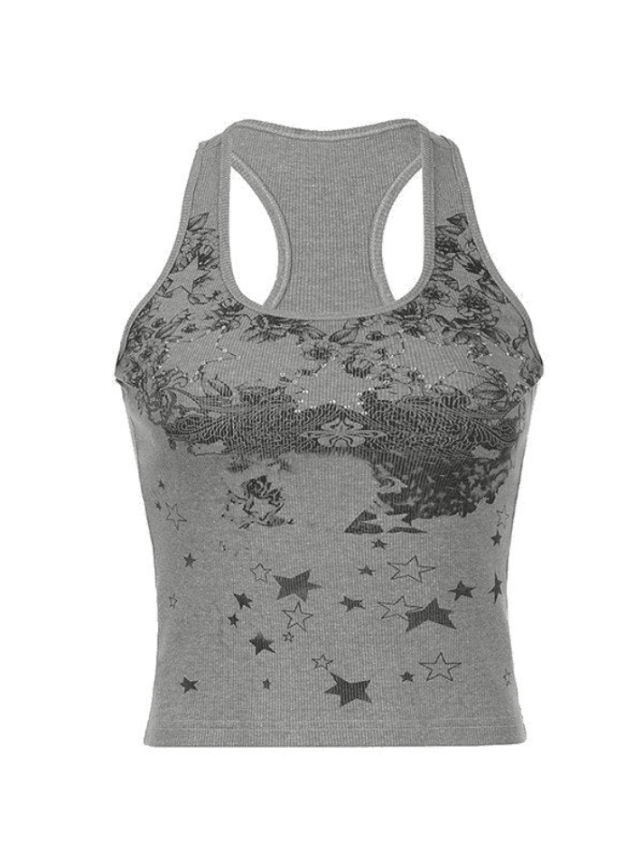 Tanktop mit Vintage-Blumen- und Stern-Print