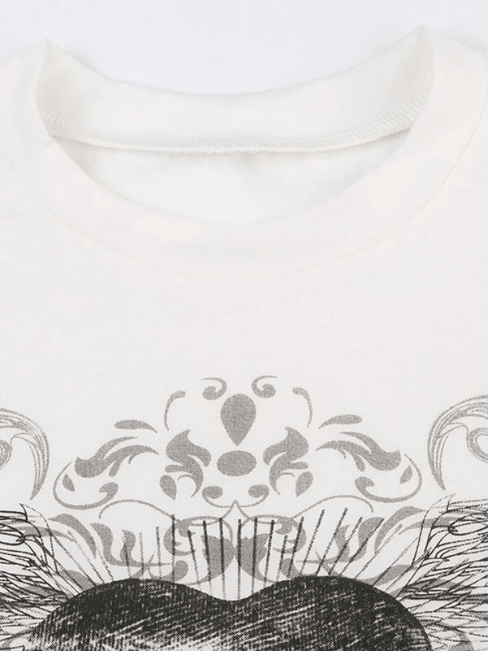 Kurzarm-T-Shirt mit Vintage-Herz-Print
