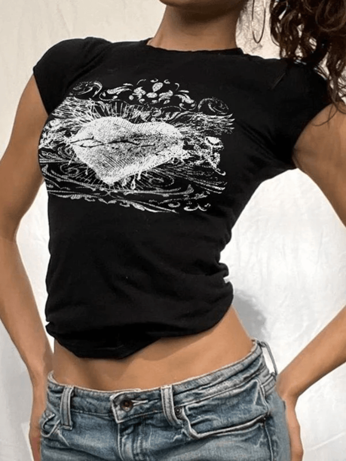 Kurzarm-T-Shirt mit Vintage-Herz-Print