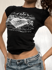 Kurzarm-T-Shirt mit Vintage-Herz-Print