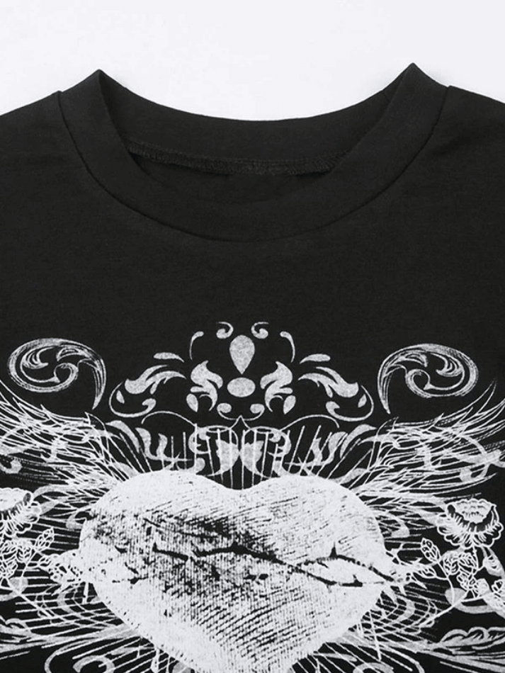 Kurzarm-T-Shirt mit Vintage-Herz-Print
