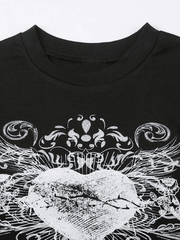 Kurzarm-T-Shirt mit Vintage-Herz-Print