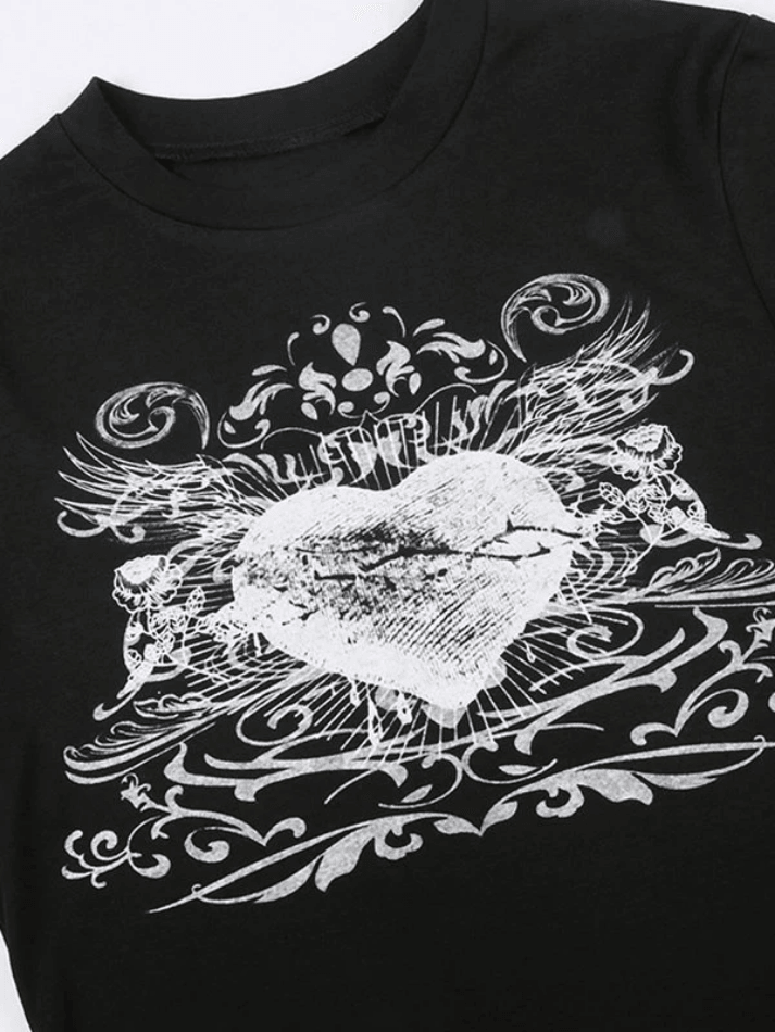 Kurzarm-T-Shirt mit Vintage-Herz-Print