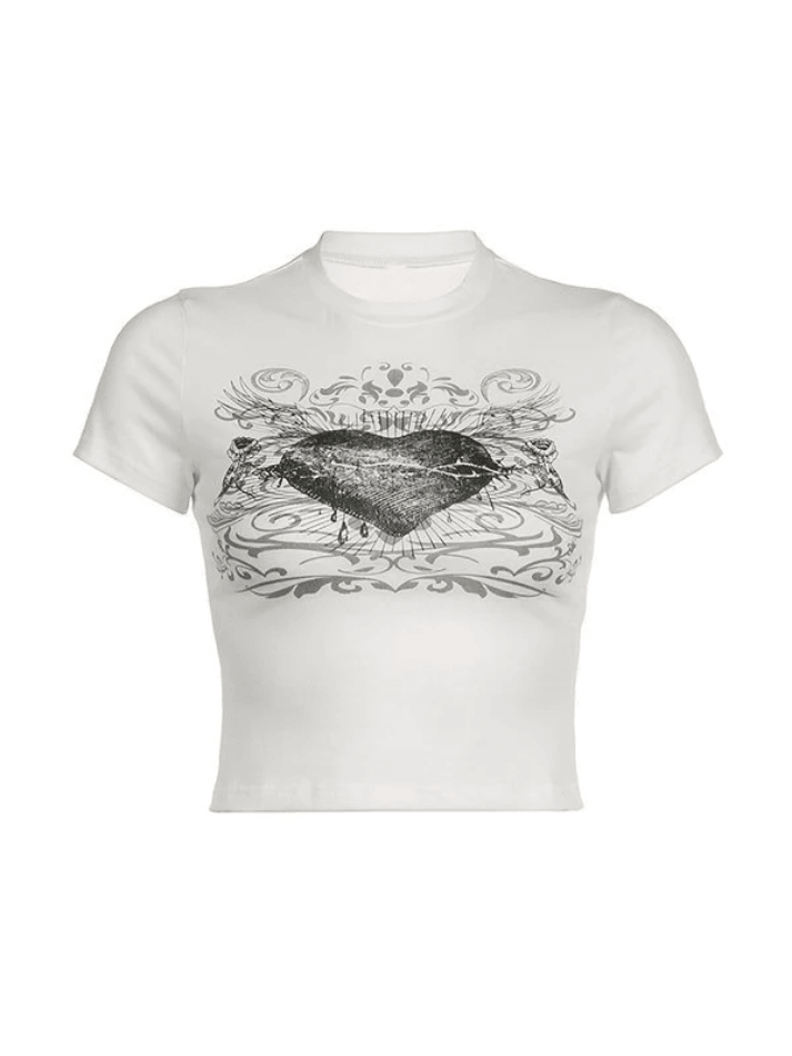 Kurzarm-T-Shirt mit Vintage-Herz-Print