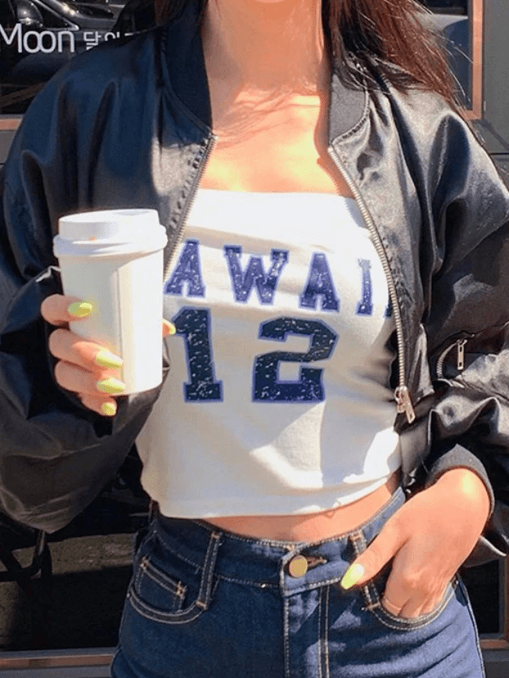 Bandeau-Crop-Top mit Vintage-Buchstaben-Print