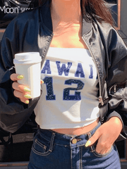 Bandeau-Crop-Top mit Vintage-Buchstaben-Print