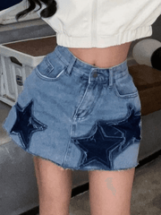 Vintage-Jeans-Miniröcke mit Stern-Patch