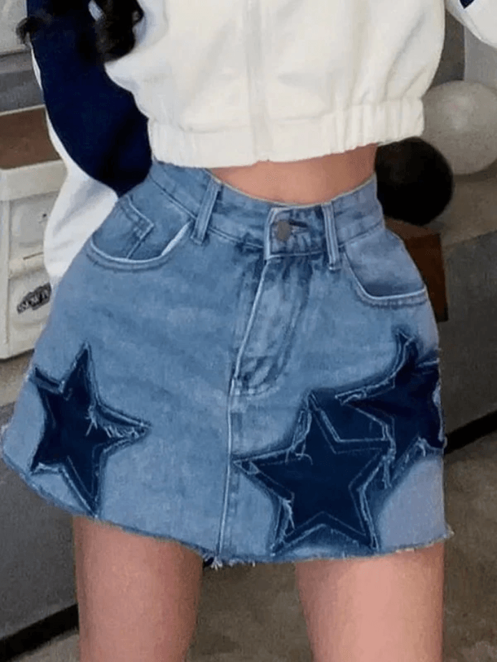 Vintage-Jeans-Miniröcke mit Stern-Patch