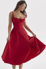 Vintage Fit &amp; Flare Midi-Sommerkleid mit Schnürung vorne und Schnürung hinten - Rot