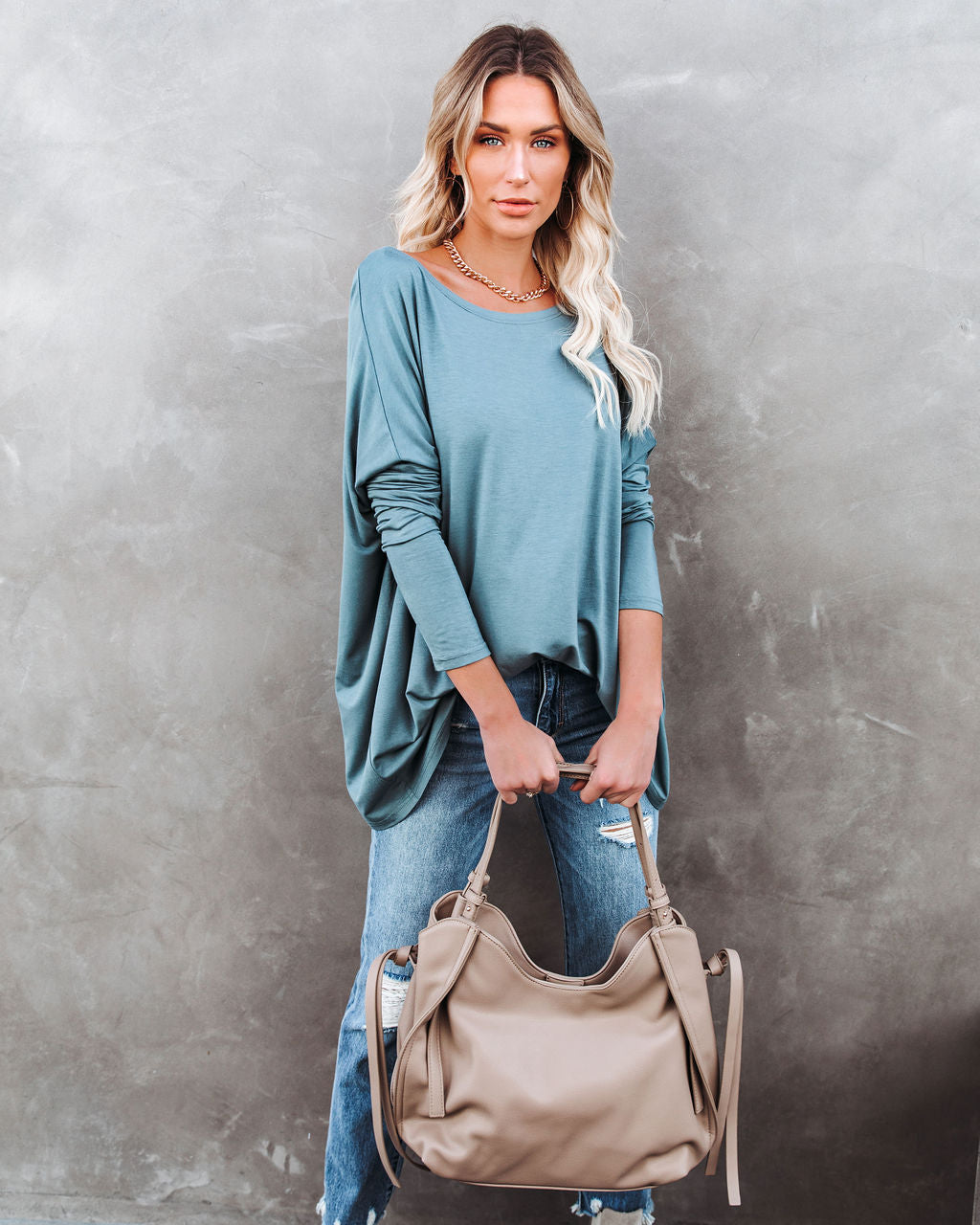 Wear It Well Langarm-Stricktop aus Bambus - Dusty Teal