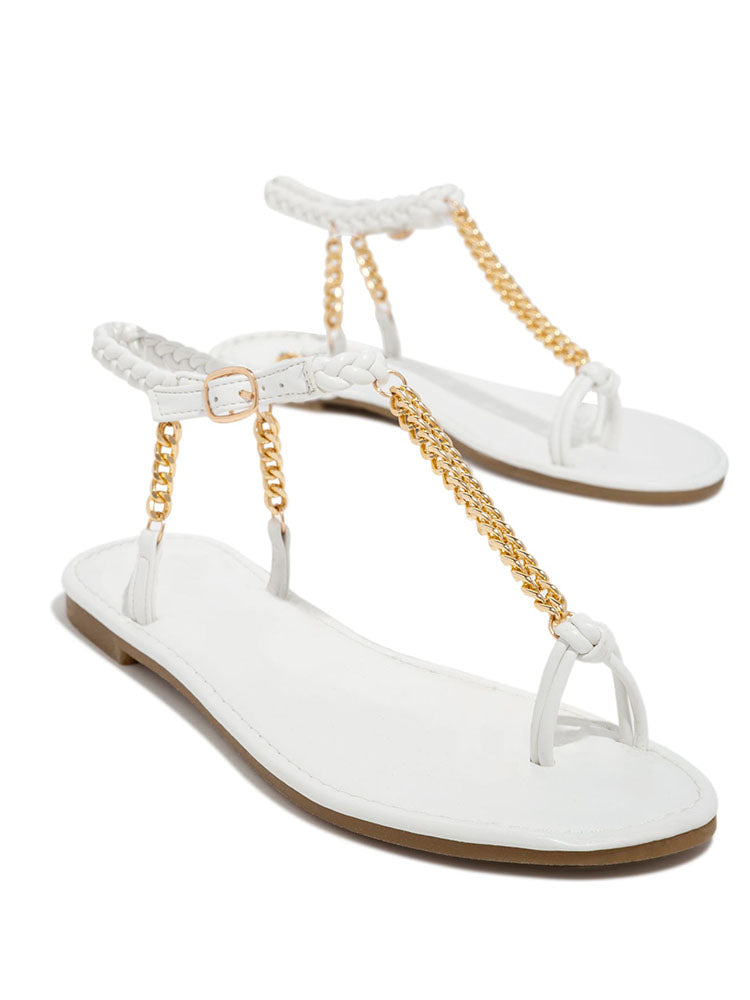 Flache Sandalen mit Metallkette