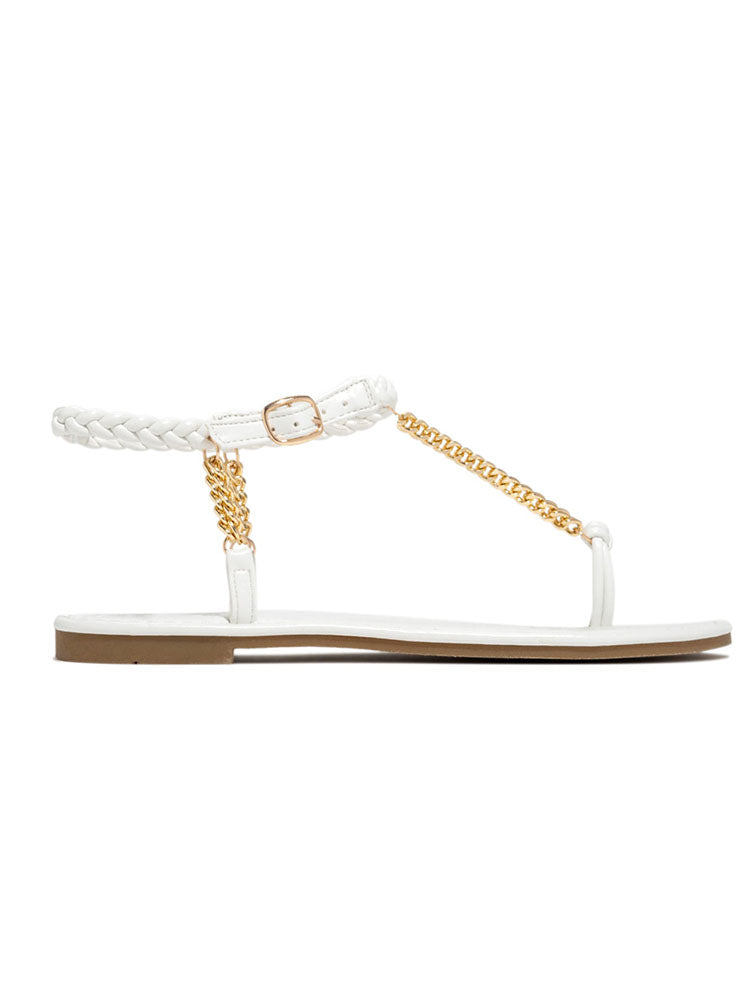 Flache Sandalen mit Metallkette