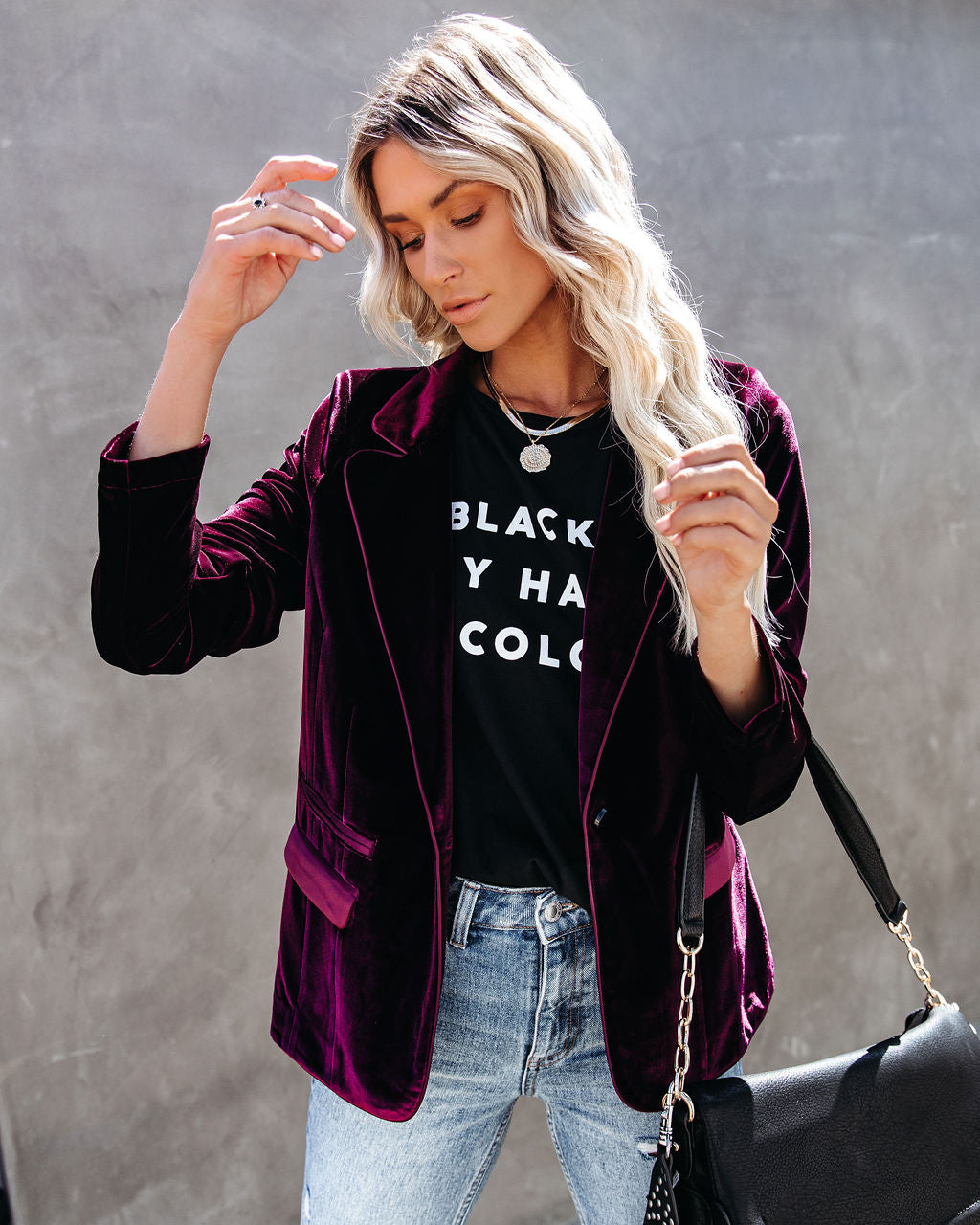 Wine Me And Dine Me Pocketed Velvet Blazer - Wine