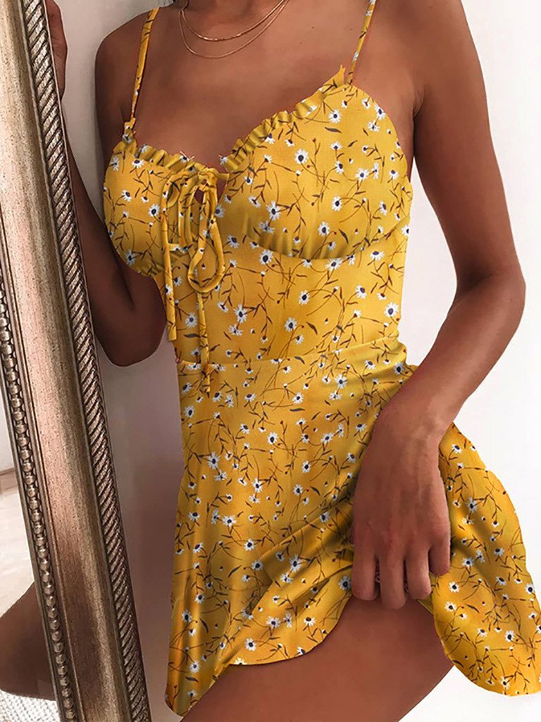 Vestido mini de tirantes con escote corazón y estampado floral para mujer