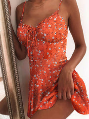Vestido mini de tirantes con escote corazón y estampado floral para mujer