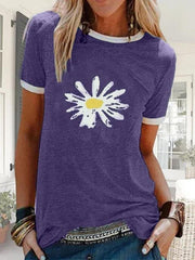 Damen T-Shirt mit Rundhalsausschnitt und Sonnenblumen-Print