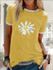 Damen T-Shirt mit Rundhalsausschnitt und Sonnenblumen-Print