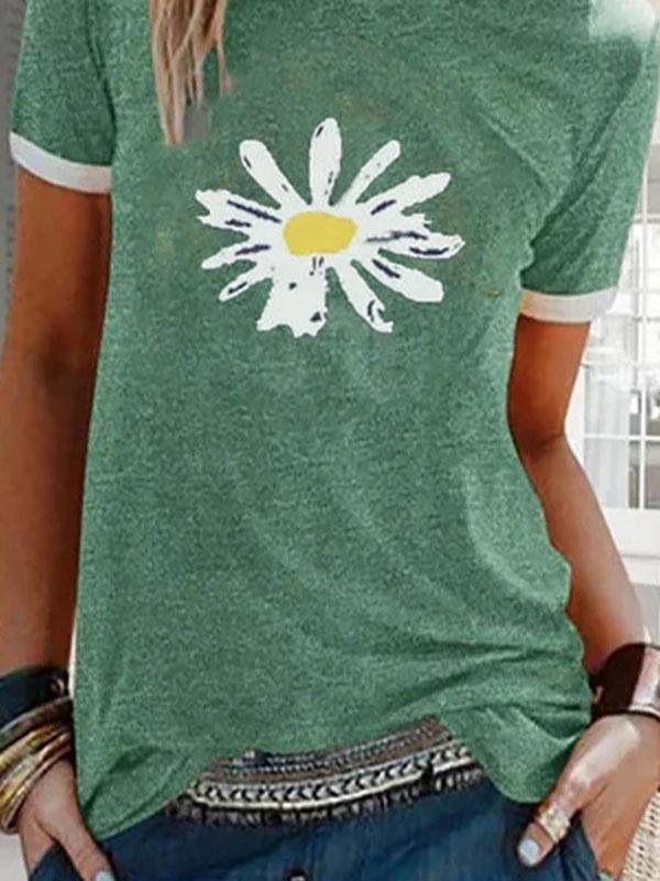 Damen T-Shirt mit Rundhalsausschnitt und Sonnenblumen-Print