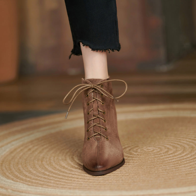 Hayat Brown Vintage Lace up Boots Newgew