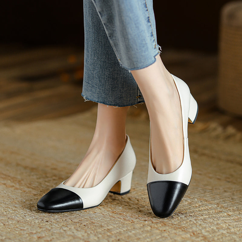 Zapatos planos de piel auténtica con puntera divina y tacones bajos