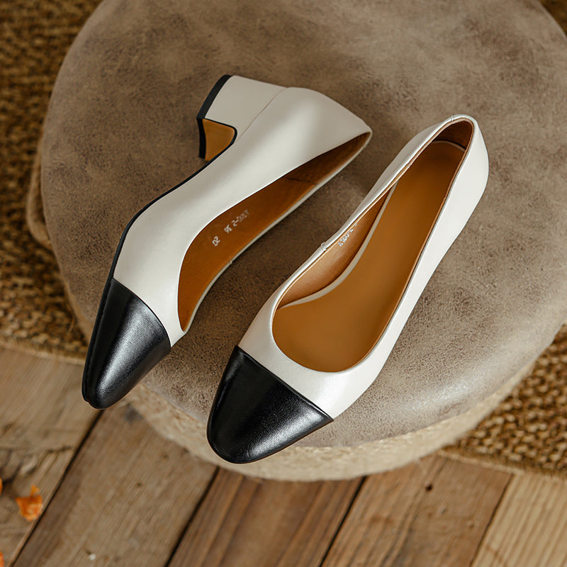 Zapatos planos de piel auténtica con puntera divina y tacones bajos