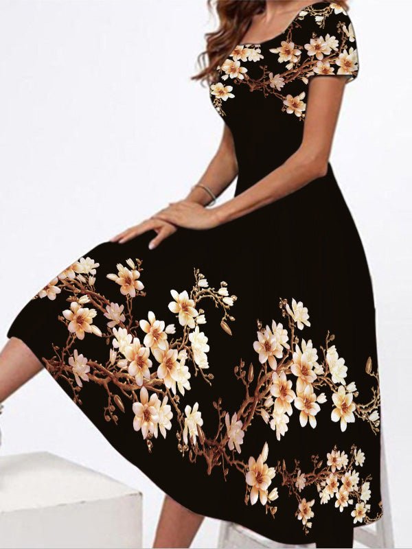 Bedrucktes Kurzarmkleid mit Rundhalsausschnitt
