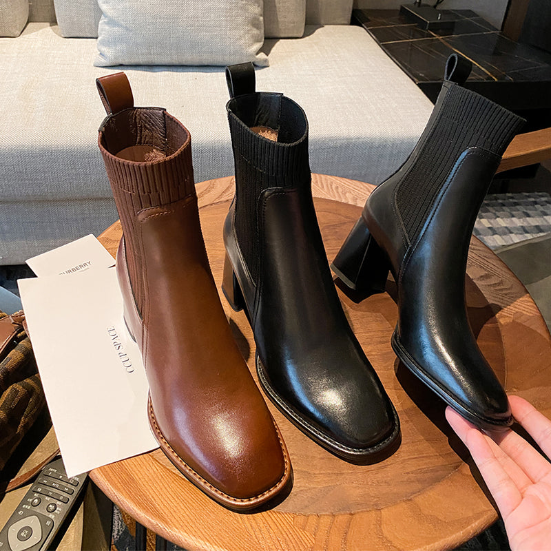 Cassandra Slip on Heeled Sock Ankle Boots Newgew