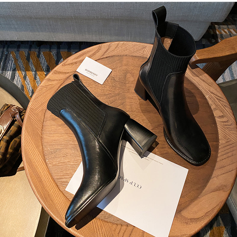 Cassandra Slip on Heeled Sock Ankle Boots Newgew