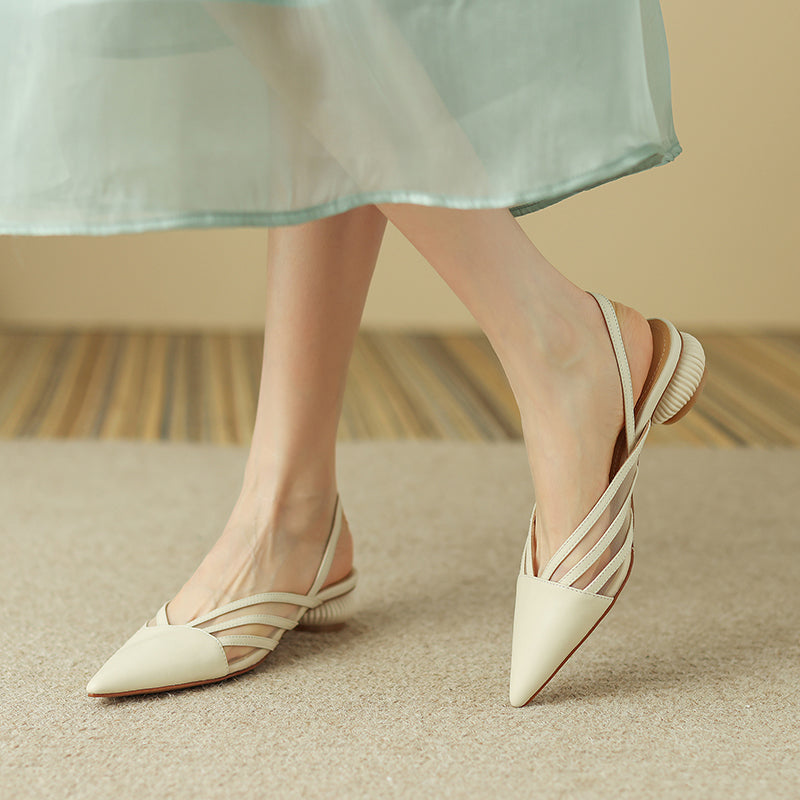 Hilda Genuine Leather V Cut Handmade Slingback Low Heel Pumps Newgew