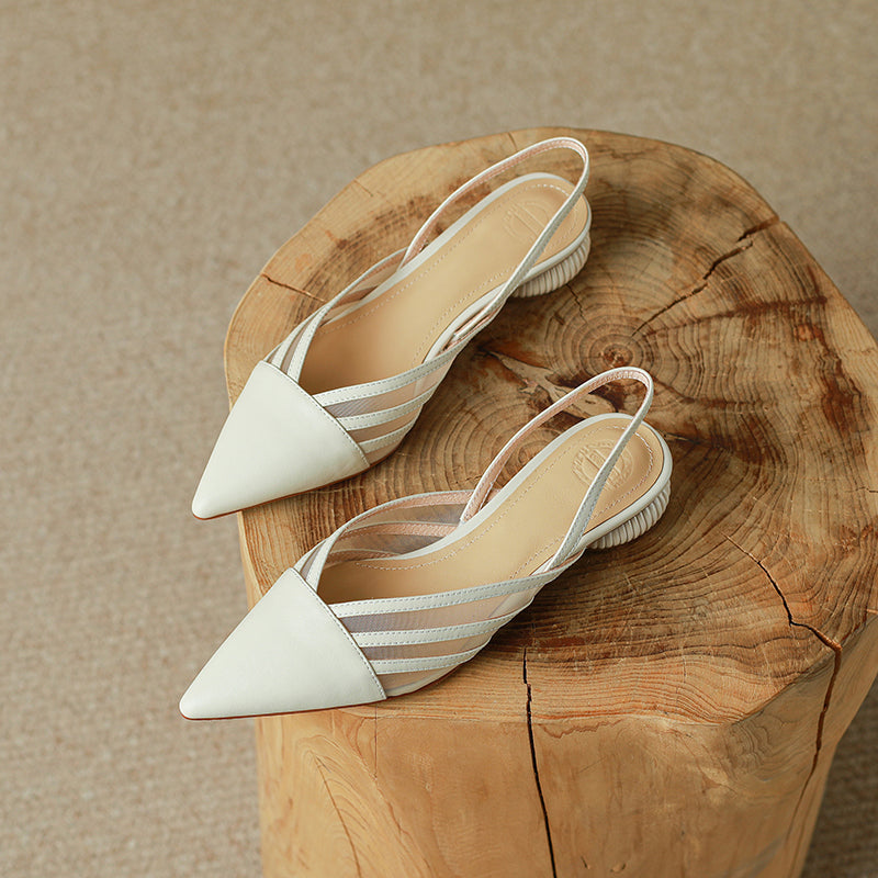 Hilda Genuine Leather V Cut Handmade Slingback Low Heel Pumps Newgew