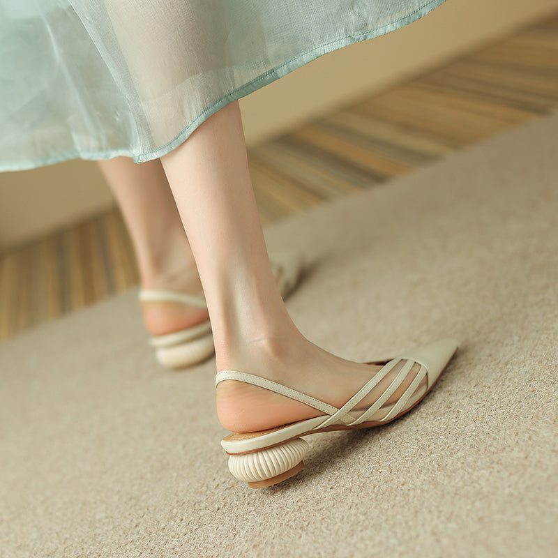 Hilda Genuine Leather V Cut Handmade Slingback Low Heel Pumps Newgew