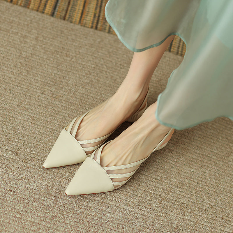 Hilda Genuine Leather V Cut Handmade Slingback Low Heel Pumps Newgew