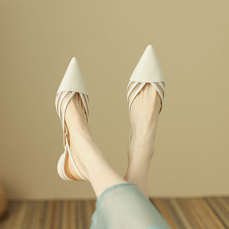 Hilda Genuine Leather V Cut Handmade Slingback Low Heel Pumps Newgew