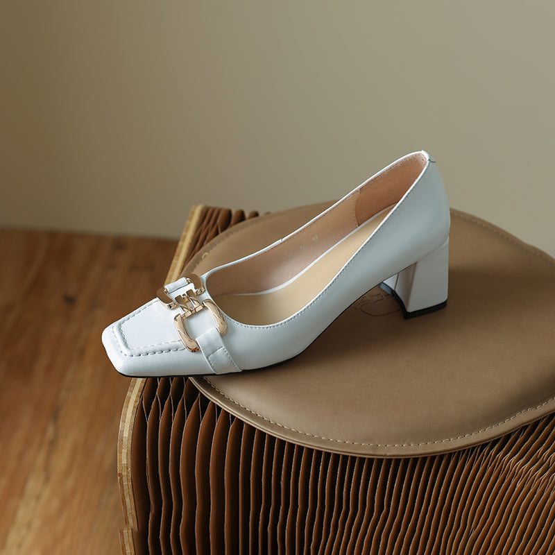 Demi Elegant Mid Heel Slip on Pumps with Chain