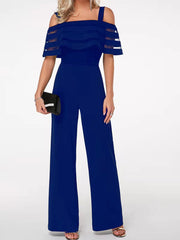 Einfarbiger One-Shoulder-Overall aus Mesh mit Sling-Ausschnitt