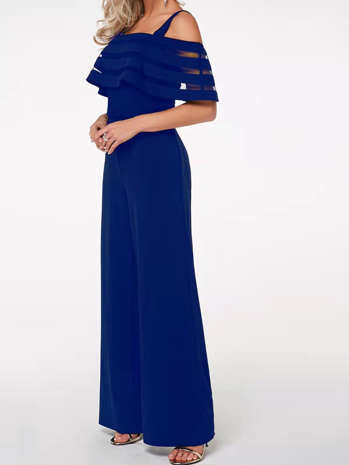 Einfarbiger One-Shoulder-Overall aus Mesh mit Sling-Ausschnitt