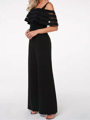 Einfarbiger One-Shoulder-Overall aus Mesh mit Sling-Ausschnitt