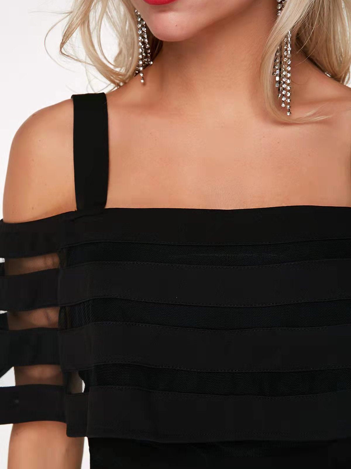 Einfarbiger One-Shoulder-Overall aus Mesh mit Sling-Ausschnitt