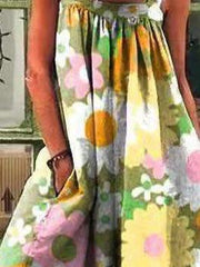 Vintage Print Loose Suspenders Wide-Leg Jumpsuit Ins Street