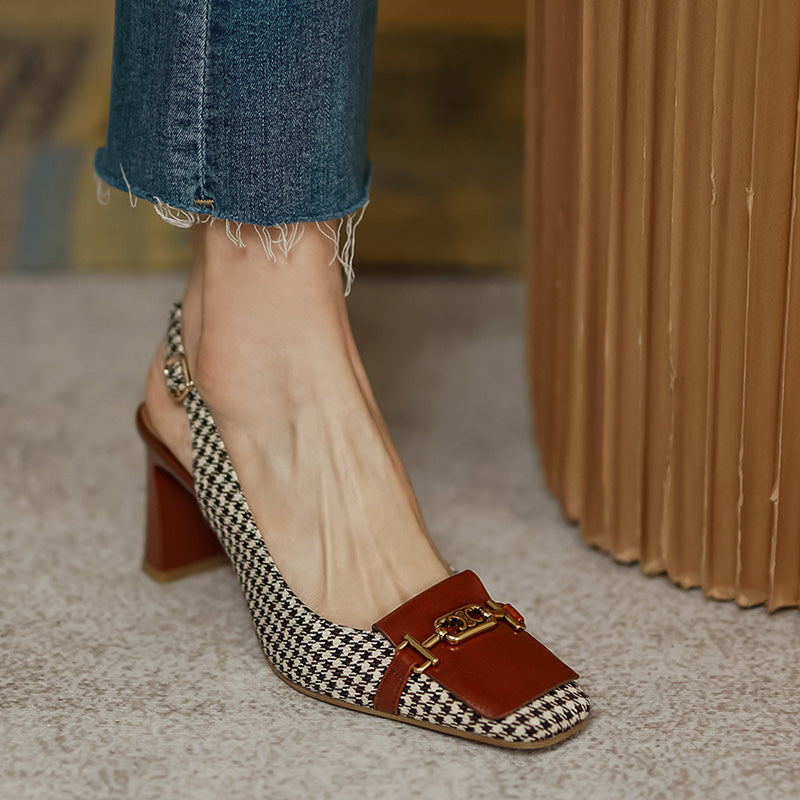 Dara Plaid Slingback Mid Heels NEW GEW