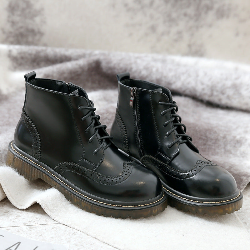 Vintage Preppy-Stil Runde Zehen Brogue Oxford Booties